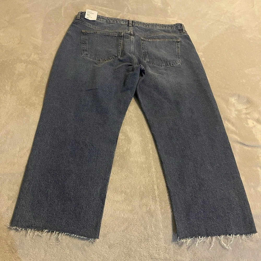 MNG Mango Havana Jeans Women 46‎ Blue Straight High Waist Cropped Button Fly